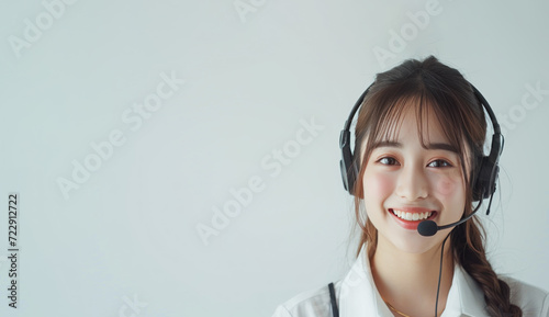 customer service japan  woman on white background with copy space