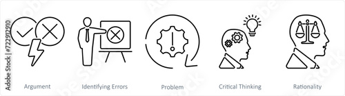 A set of 5 Critical Thinking icons as argument, identifying errors, problem