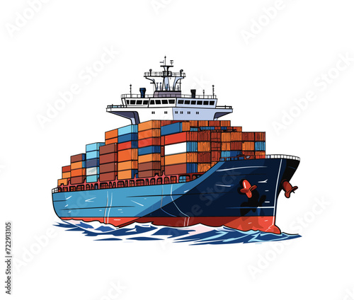 Cargo Ship with Containers in the Ocean. Shipping Freight Transportation photo