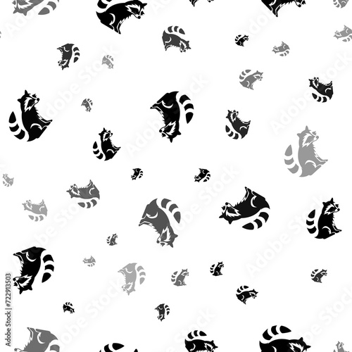 Seamless vector pattern with raccoon symbols  creating a creative monochrome background with rotated elements. Illustration on transparent background