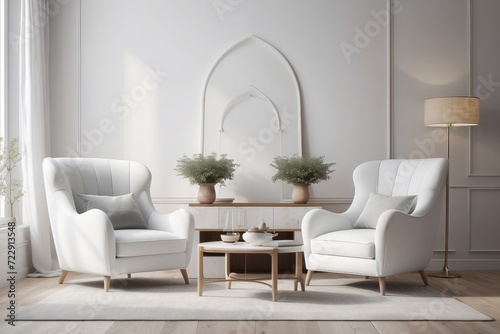 white living room armchair and sofa