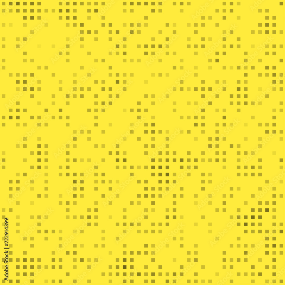 Abstract seamless geometric pattern. Mosaic background of black squares. Evenly spaced small shapes of different color. Vector illustration on yellow background