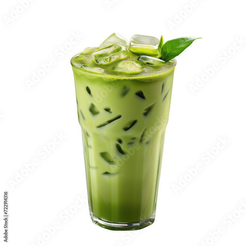 Iced matcha latte Isolated on white background