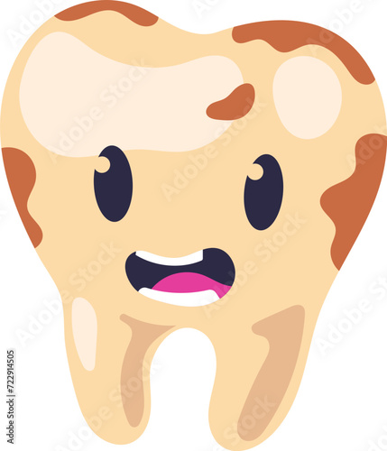 dirty tooth cartoon character with scared face