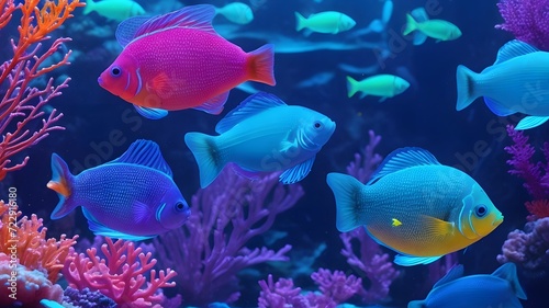 Colorful tropical fish swimming in the aquarium. Underwater world.