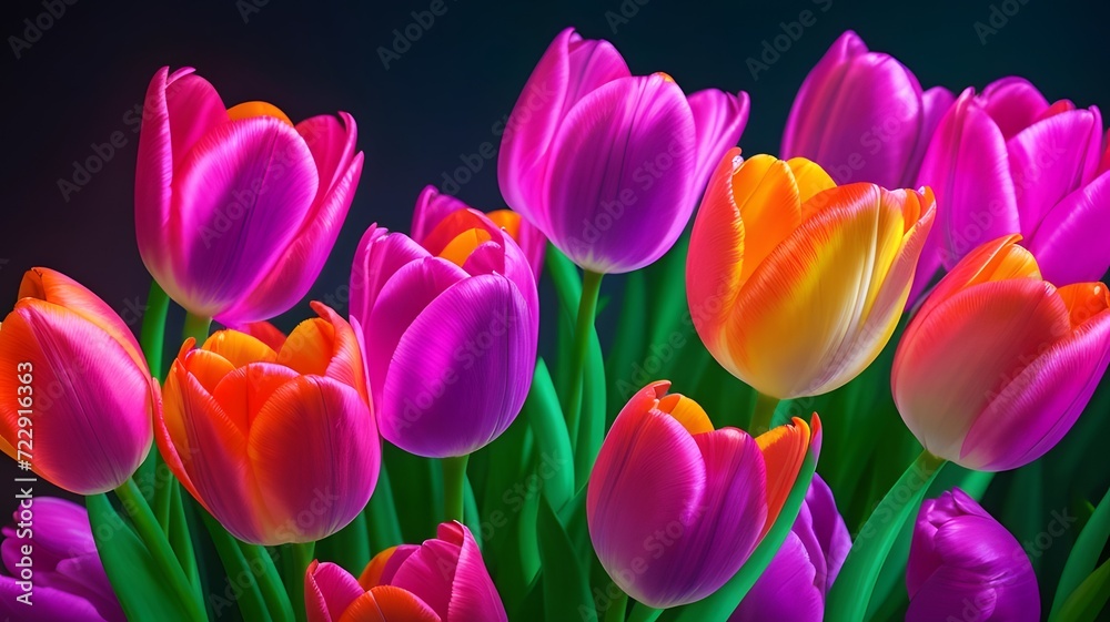Fototapeta premium Beautiful tulip flowers on dark background