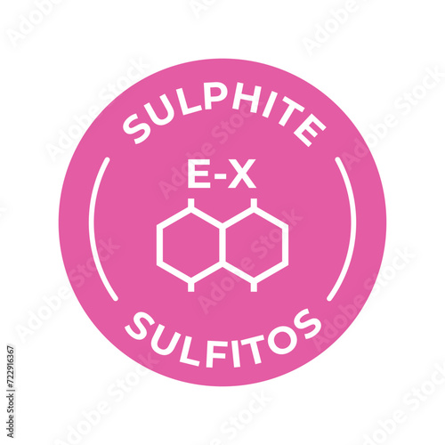 Isolated Vector Logo Badge Ingredient Warning Label. Colorful Allergens icons. Food Intolerance Sulphite. Written in Spanish and English