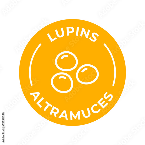 Isolated Vector Logo Badge Ingredient Warning Label. Colorful Allergens icons. Food Intolerance Lupins. Written in Spanish and English