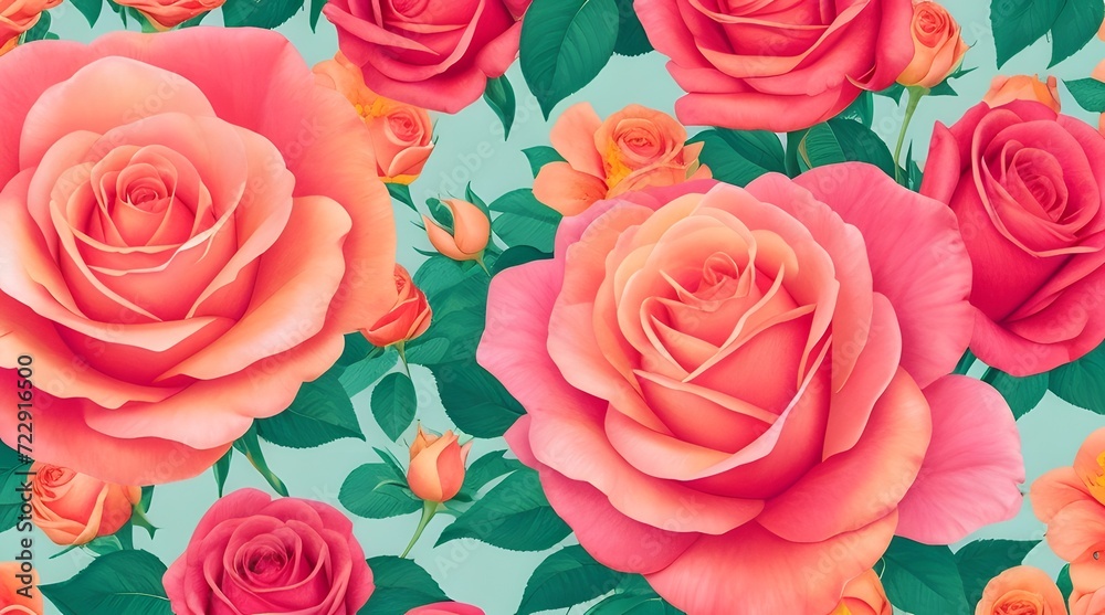 Pink and yellow roses background with green leaves Pink and yellow roses background with green leaves