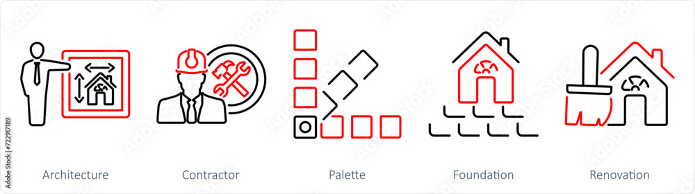 A set of 5 Build icons as architecture, contractor, palette A set of 5 Build icons as architecture, contractor, palette