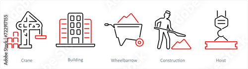 A set of 5 Build icons as crane, building, wheelbarrow