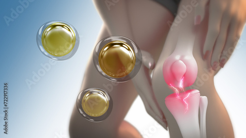 Illustration of orthopedic and joint and bone treatment Increase collagen in knee joints 3d Rendering