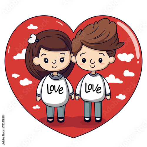 Happy boy and girl touch hands, feel in love. A cartoon couple is experiencing a moment of close bonding. Good relationship concept. Flat vector illustration. Couple in love against the background of 