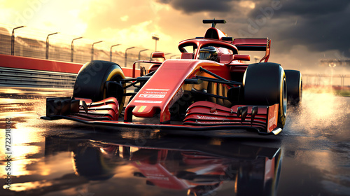 red racing car on track for formula one racing © alexkoral