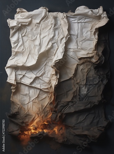 Fragment of crumpled paper close up. Ai generative