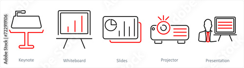 A set of 5 Business Presentation icons as keynote, white board, slides
