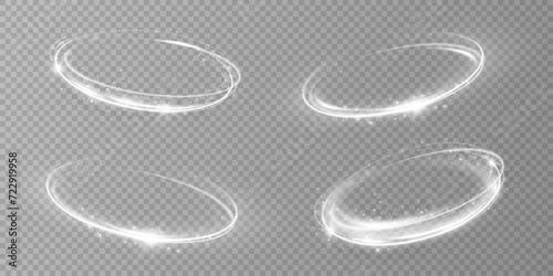 Glowing white spiral. Speed ​​abstract lines effect. Rotating shiny rings. Glowing circular lines. Glowing ring trail. Vector.	