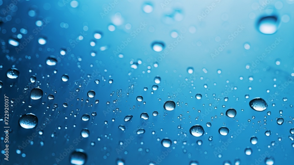 Vibrant 4k hd photo: crystal clear water drops on a serene blue background