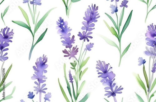 Lavender pressed dried flowers. Pattern with floral plants. Wallpaper, wrapping paper design, textile, scrapbooking, minimalist watercolor illustration for wedding or greeting card