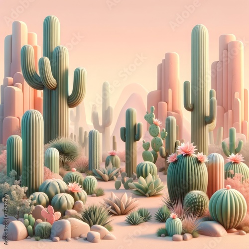 Desert Landscape Captures Cacti Under Cloudy Sky