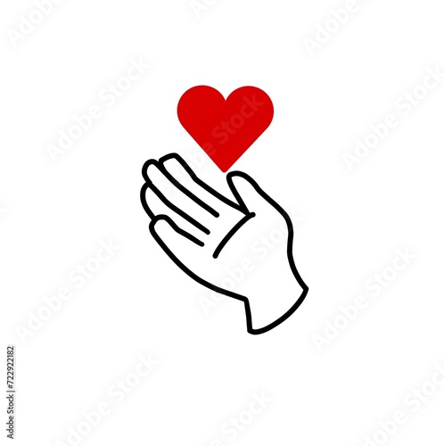 Heart in hand , gesture give love, caring. White background, icons logo