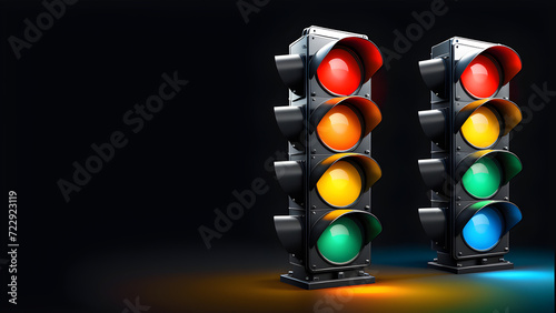 traffic light on green. traffic light icon. isolated on a black background. With black copy space