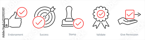 A set of 5 Checkmark icons as endorsement, success, stamp