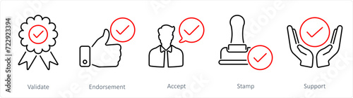 A set of 5 Checkmark icons as validate, endorsement, accept
