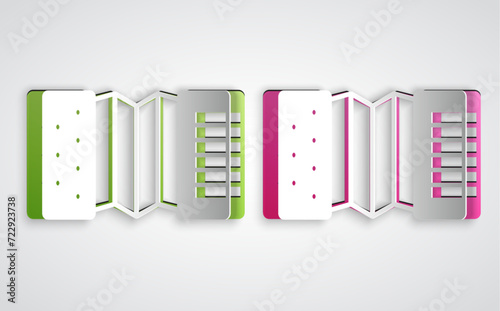 Paper cut Musical instrument accordion icon isolated on grey background. Classical bayan, harmonic. Paper art style. Vector