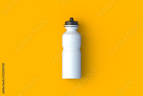 Sport water bottle. Equipment for gym or travel. Bike accessories. Drink for fitness. Thirst quencher beverage. Top view. 3d render