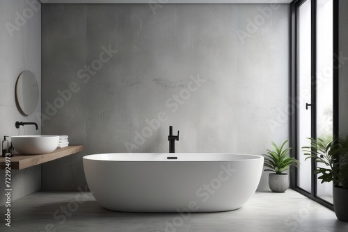 modern zen bathroom with white and concrete wall