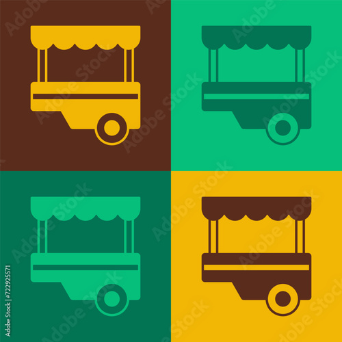 Pop art Fast street food cart with awning icon isolated on color background. Urban kiosk. Vector