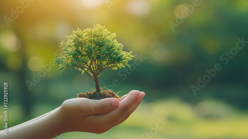 Little Eco-Warrior: Small Hand Tenderly Cradling a Tree