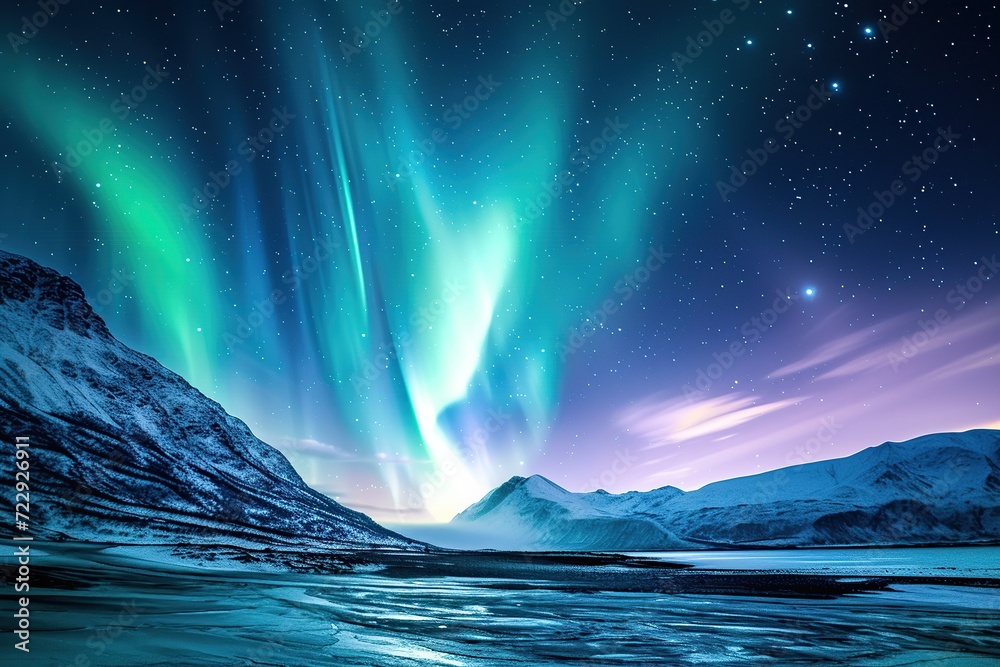 Scenery of aurora borealis in night sky Scenery of aurora borealis in night sky