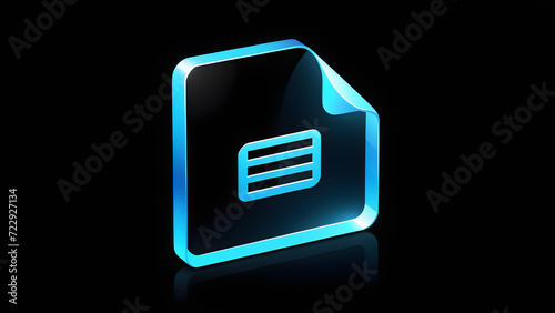 document icon 3d glassy icon. Paper document page icon. Edit document symbol and flat style icons. isolated on a black background. With black copy space