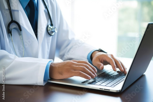 Clinical physician doctor laptop computer practitioner stethoscope hospital medical health occupation medicine