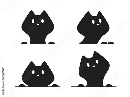 Collection of a abstract peeking curious cat. Vector illustration isolated on white background