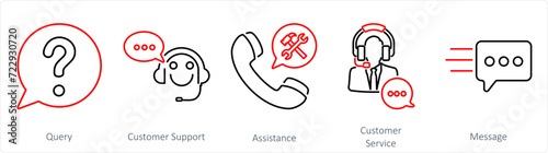 A set of 5 Contact icons as query, customer support, assistance