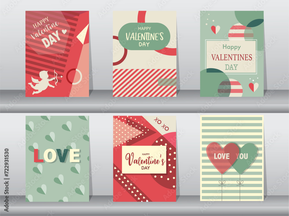 Set of Valentine's day card on retro pattern design,love,cute vector,Vector illustrations.