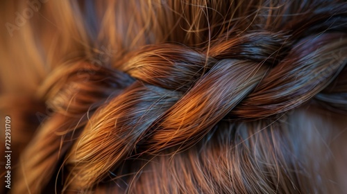 Closeup red hair braids.