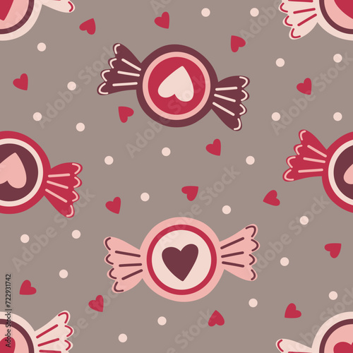 Valentine's Day Candy Hearts on Taupe Seamless Pattern Design