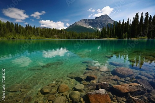 Scenic lake in Banff's national park. Generative AI
