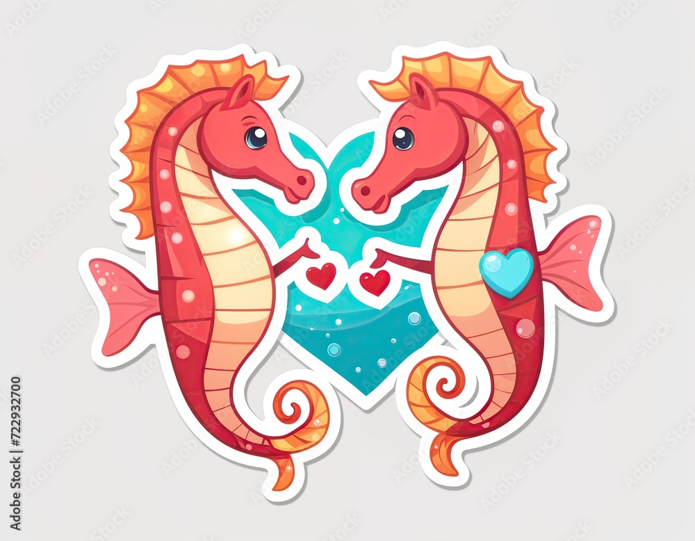 sticker with two seahorses holding a heart sticker with two seahorses holding a heart