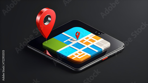 map symbol icon 3d. Locator mark of map and location pin or navigation icon sign. geolocation map path distance. GPS cartography position. Pin. isolated on a black background. With black copy space
