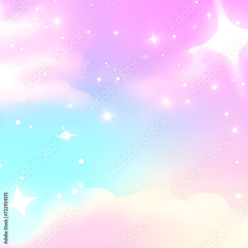 Illustration of pastel sky with stars and soft clouds.