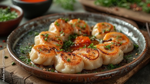 Dumplings Gyoza on a plate well decorated product photo