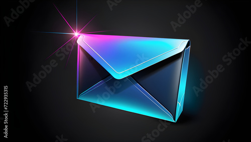 blue mail envelope isolated on a black background. With black copy space © Udayakumar