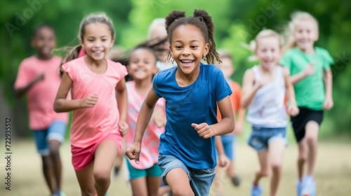 A group of children are running in a field © Adobe Contributor