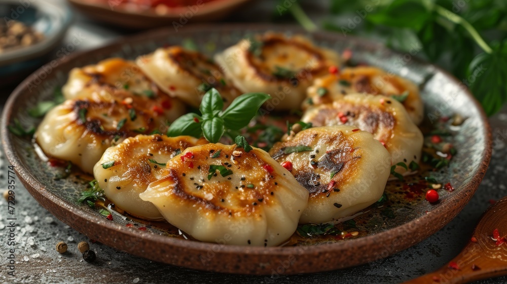 Dumplings Gyoza on a plate well decorated product photo Dumplings Gyoza on a plate well decorated product photo