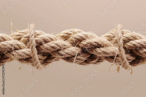 Close up of a fraying rope against a beige background photo